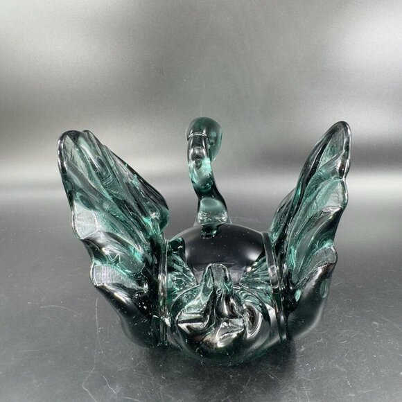 Hand Blown Emerald Green Glass Duck Bird Swan Hand Made Glass Figure Paperweight - Picture 13 of 16